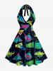 Tenue de plage hawaïenne assortie pour couples avec motif géométrique de dinosaure - Émeraude 