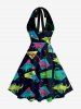 Tenue de plage hawaïenne assortie pour couples avec motif géométrique de dinosaure - Émeraude 