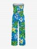 Coconut Tree Flower Print Hawaii Pocket Jumpsuit with Removable Belt and Shoulder Strap -  