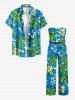 Coconut Tree Flower Print Hawaii Pocket Jumpsuit with Removable Belt and Shoulder Strap -  