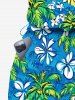 Coconut Tree Flower Print Hawaii Pocket Jumpsuit with Removable Belt and Shoulder Strap -  