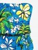 Coconut Tree Flower Print Hawaii Pocket Jumpsuit with Removable Belt and Shoulder Strap -  