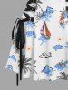 Coconut Tree Sea Waves Sailboat Flowers Print Lace Up Hawaii Tank Dress -  