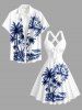 Robe débardeur Hawaï à imprimé cocotier, crânes, vagues de mer, gouvernail de bateau et croisière, bretelles croisées et nœud - Bleu profond XXXL