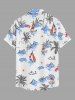 Chemise hawaïenne pour homme à imprimé cocotier, vagues, voilier et fleurs, avec boutons et poche - Blanc S