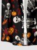 Halloween Pumpkin Skull Skeleton Bat Painting Splatter Print Buttons Pocket Shirt For Men -  