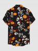 Halloween Pumpkin Skull Skeleton Bat Painting Splatter Print Buttons Pocket Shirt For Men -  