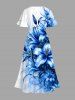 Robe midi hawaïenne à imprimé fleurs et feuilles et fente - Bleu XXS