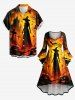 Robe asymétrique à imprimé Halloween (citrouille, château, chauve-souris, croix et sorcières) à fronces et ourlet long derrière - Orange Foncé XS