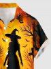 Halloween Pumpkin Castle Bat Cross Witches Print Button Pocket Shirt For Men -  