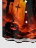 Halloween Pumpkin Castle Bat Cross Witches Print Button Pocket Shirt For Men -  