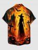 Halloween Pumpkin Castle Bat Cross Witches Print Button Pocket Shirt For Men -  
