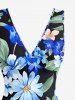 Robe fendue à volants Hawaï imprimé fleurs et feuilles - Bleu XS