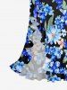 Robe fendue à volants Hawaï imprimé fleurs et feuilles - Bleu XS