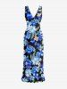Robe fendue à volants Hawaï imprimé fleurs et feuilles - Bleu XS