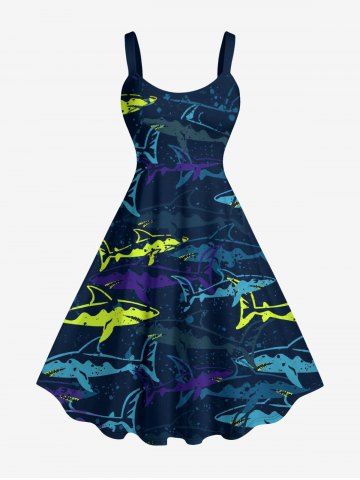 Robe débardeur hawaïenne à imprimé requins (bretelles réglables) - MIDNIGHT BLUE - XXS