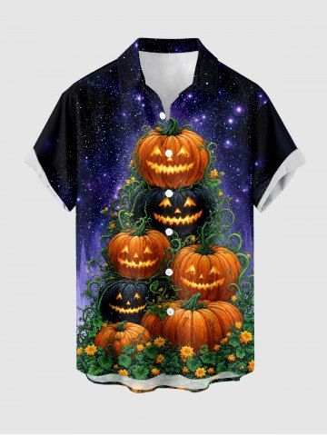 Chemise homme à imprimé 3D Halloween citrouille, fleurs, galaxie et paillettes, avec boutons et poche - CONCORD - M