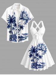 Coconut Tree Skulls Sea Waves Ship Rudder Cruise Print Matching Hawaii Beach Outfit For Couples -  