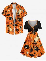 Halloween Pumpkin Witches Ghost Bat Skulls Print Matching Outfit For Couples -  