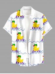 Chemise hawaïenne pour homme, imprimé bouée canard et vagues de mer, à boutons et poches - Blanc 6XL