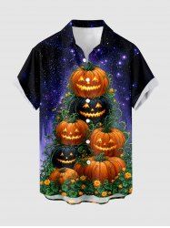 Halloween Pumpkin Flowers Galaxy Glitter 3D Print Buttons Pocket Shirt For Men -  