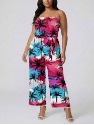 Coconut Tree Cloud Sky Print Hawaii Pocket Jumpsuit with Removable Belt and Shoulder Strap -  