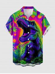 Chemise hawaïenne à imprimé cocotier et dinosaure, poche boutonnée - Pourpre  L