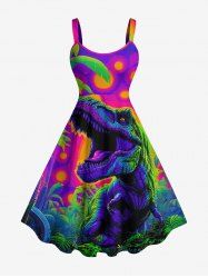 Robe trapèze hawaïenne à imprimé dinosaure et cocotier - Pourpre  6X