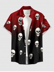 Chemise Halloween à imprimé ombré crânes et toiles d'araignée, avec boutons et poche - Rouge foncé M
