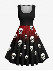 Halloween Skulls Spider Web Ombre Print Vintage Swing A Line Dress -  