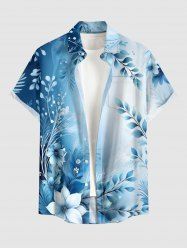 Flower Leaf Branch Ombre Print Hawaii Button Pocket Shirt For Men -  