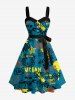 Tenue assortie de plage hawaïenne pour les couples avec imprimé graffiti dinosaure tigre lettres - Paon Bleu 