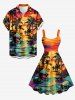 Robe débardeur hawaïenne à imprimé cocotiers, crânes et nuages (bretelles ajustables) - Orange Foncé 6X