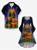 Halloween Pumpkin Flowers Galaxy Glitter 3D Print Ruched Flare Sleeves High Low Dress -  