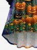 Halloween Pumpkin Flowers Galaxy Glitter 3D Print Ruched Flare Sleeves High Low Dress -  