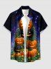 Halloween Pumpkin Flowers Galaxy Glitter 3D Print Buttons Pocket Shirt For Men -  