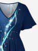 Robe midi Hawaï portefeuille Galaxy Curve Glitter à impression 3D - Bleu profond XXS