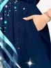 Robe midi Hawaï portefeuille Galaxy Curve Glitter à impression 3D - Bleu profond XXS