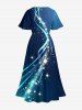 Robe midi Hawaï portefeuille Galaxy Curve Glitter à impression 3D - Bleu profond XXS