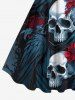 Robe trapèze à imprimé crânes, fleurs et corbeau d'Halloween - Bleu de Minuit 2X
