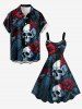 Halloween Skulls Flower Crow Print A Line Dress -  