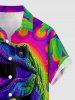 Coconut Tree Dinosaur Print Hawaii Button Pocket Shirt -  