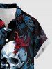 Halloween Skulls Flower Crow Print Button Pocket Shirt For Men -  