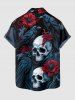 Halloween Skulls Flower Crow Print Button Pocket Shirt For Men -  