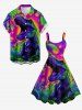 Robe trapèze hawaïenne à imprimé dinosaure et cocotier - Pourpre  XS