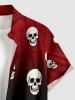 Chemise Halloween à imprimé ombré crânes et toiles d'araignée, avec boutons et poche - Rouge foncé M