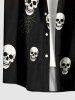 Chemise Halloween à imprimé ombré crânes et toiles d'araignée, avec boutons et poche - Rouge foncé M