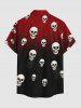 Chemise Halloween à imprimé ombré crânes et toiles d'araignée, avec boutons et poche - Rouge foncé M