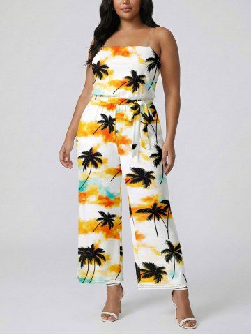 Combinaison Hawaï à imprimé nuage cocotier tie-dye, avec poches, ceinture amovible et bretelles amovibles - ORANGE - 4X