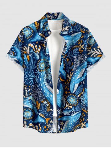 Chemise hawaïenne pour homme à imprimé requins corail, avec boutons et poche